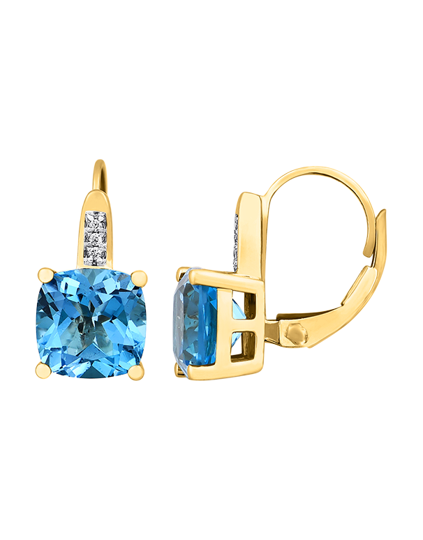 Blue Topaz Earrings - 10ct Yellow Gold Blue Topaz & Diamond Earrings - 786293