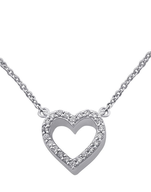 Diamond Pendant - 10ct White Gold Diamond Set Heart Pendant With 45cm Chain - 786242