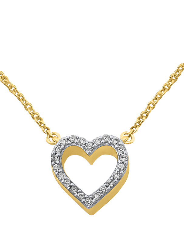 Diamond Pendant - 10ct Yellow Gold Diamond Set Heart Pendant With 45cm Chain - 786243