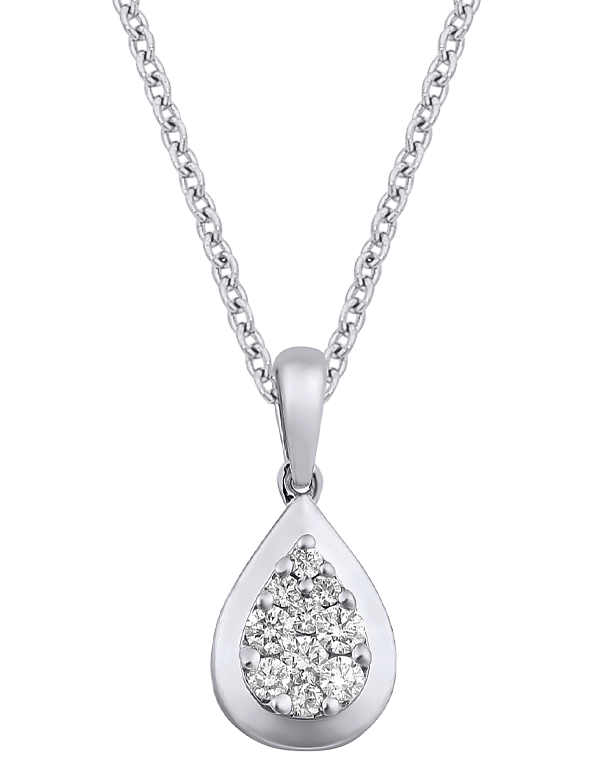 Diamond Pendant - 10ct White Gold Diamond Set Pear Shape Pendant - 784043