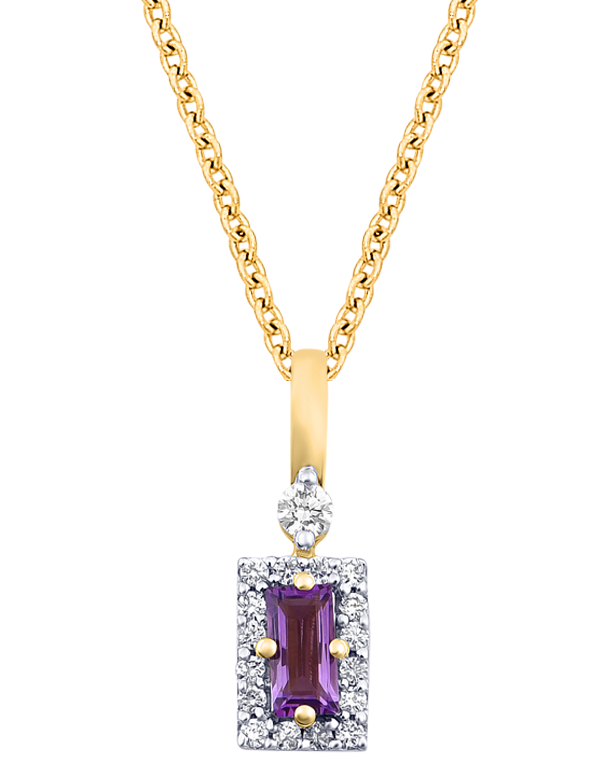 Amethyst Pendant - 10ct Yellow Gold Amethyst & Diamond Set Pendant - 784052