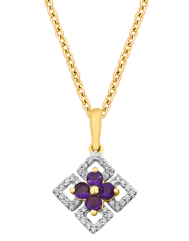 Amethyst Pendant - 10ct Yellow Gold Amethyst & Diamond Set Pendant - 786249