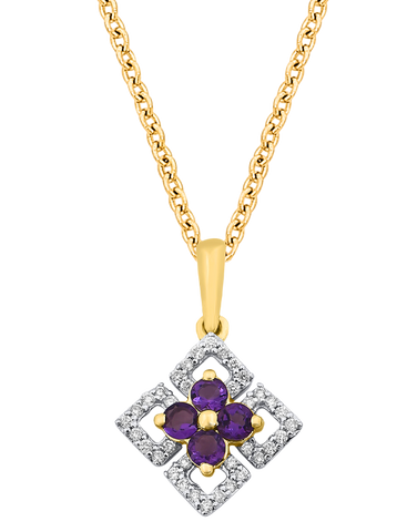 Amethyst Pendant - 10ct Yellow Gold Amethyst & Diamond Set Pendant - 786249