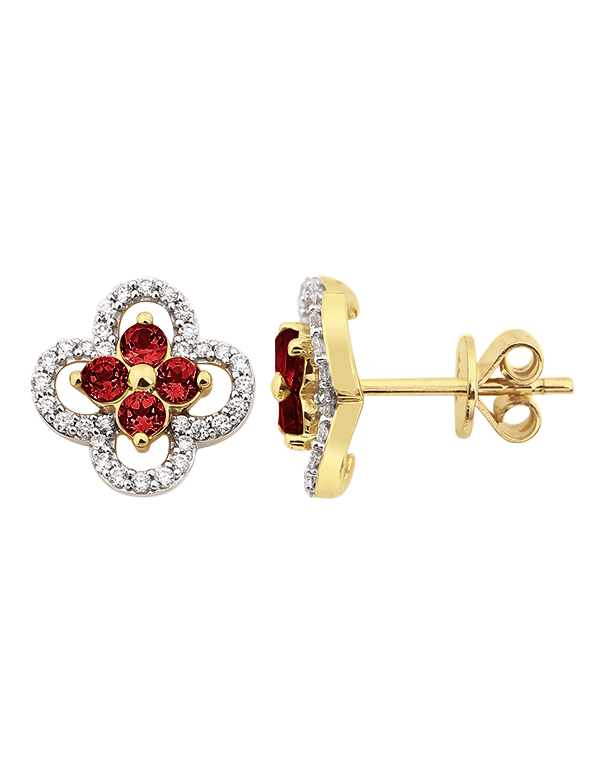 Garnet Earrings - 10ct Yellow Gold Garnet & Diamond Earrings - 786257