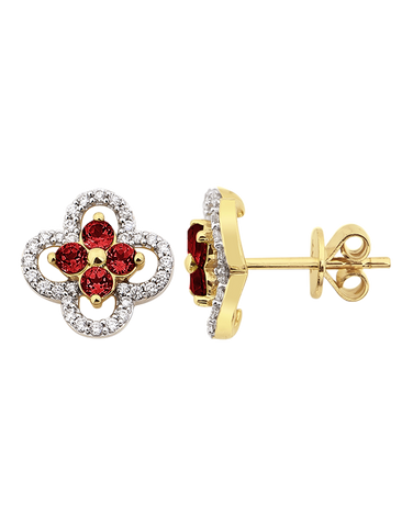 Garnet Earrings - 10ct Yellow Gold Garnet & Diamond Earrings - 786257