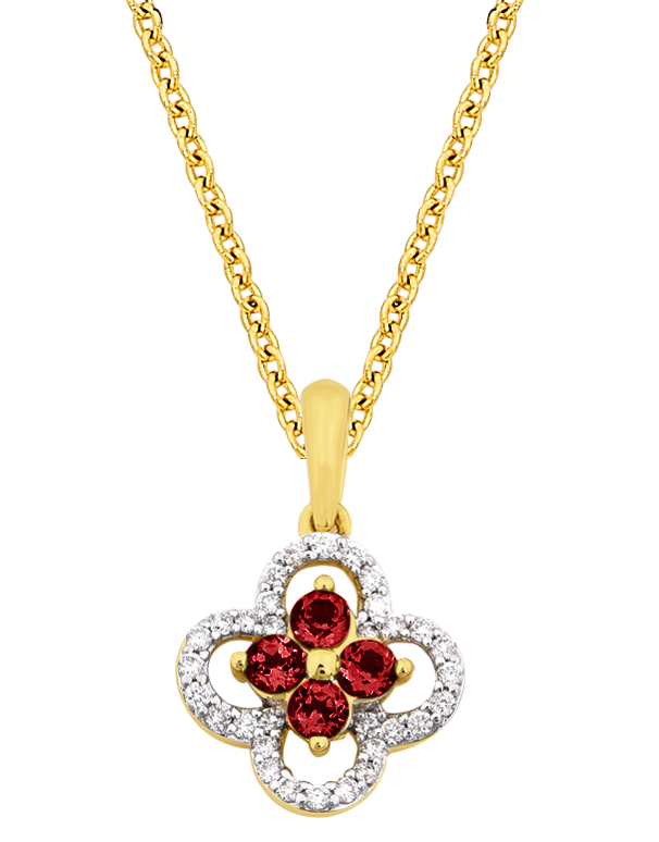 Garnet Pendant - 10ct Yellow Gold Garnet & Diamond Pendant - 786258