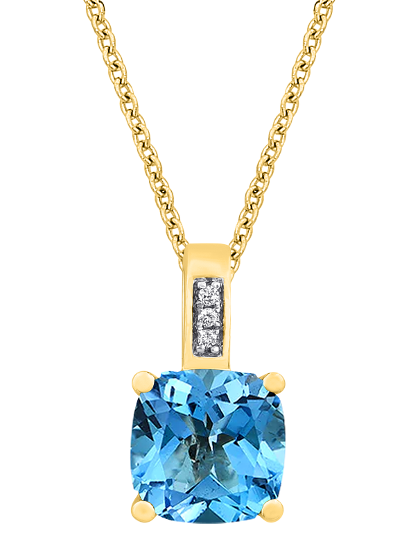 Blue Topaz Pendant - 10ct Yellow Gold Blue Topaz & Diamond Pendant - 786294