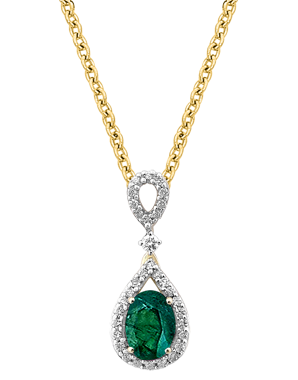 Emerald Pendant - 10ct Yellow Gold Emerald & Diamond Pendant - 786288