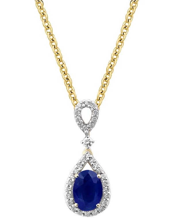 Sapphire Pendant - 10ct Yellow Gold Blue Sapphire & Diamond Pendant - 786290