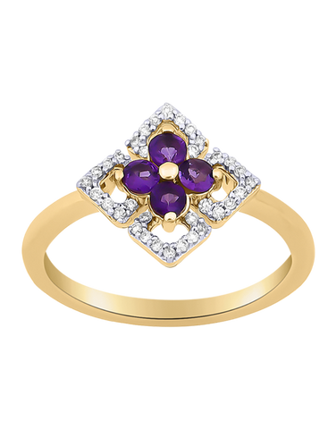 Amethyst Ring - 10ct Yellow Gold Amethyst & Diamond Ring - 786250