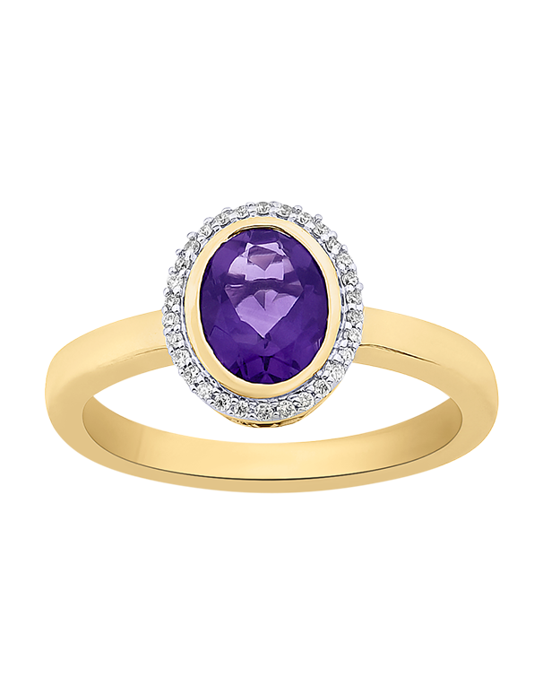 Amethyst Ring - 10ct Yellow Gold Oval Amethyst & Diamond Ring - 785009