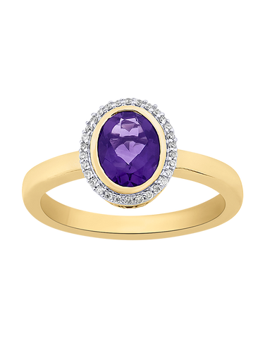 Amethyst Ring - 10ct Yellow Gold Oval Amethyst & Diamond Ring - 785009