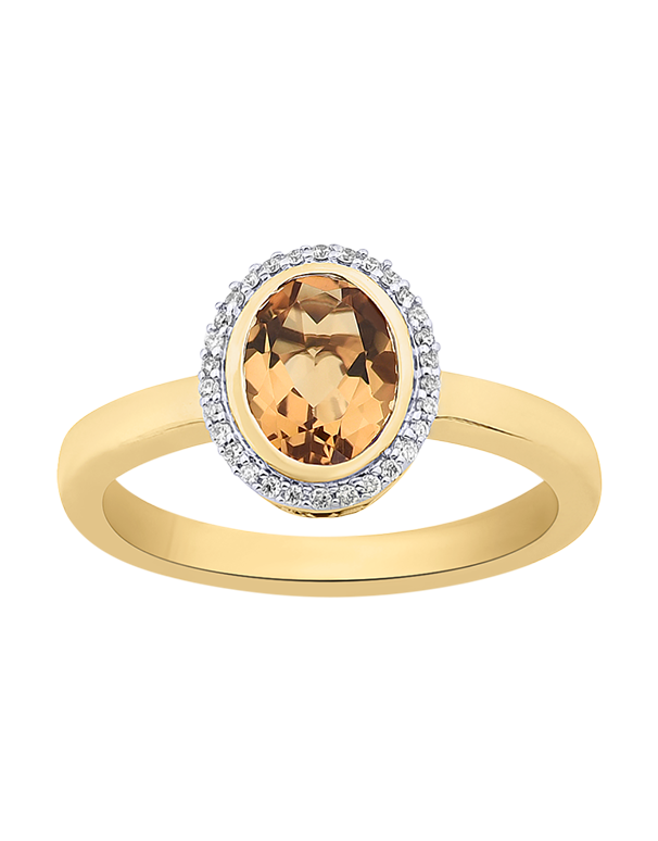 Citrine Ring - 10ct Yellow Gold Oval Citrine & Diamond Ring - 785011