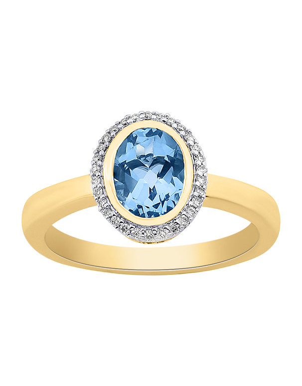 Blue Topaz Ring - 10ct Yellow Gold Oval Blue Topaz & Diamond Ring - 785013