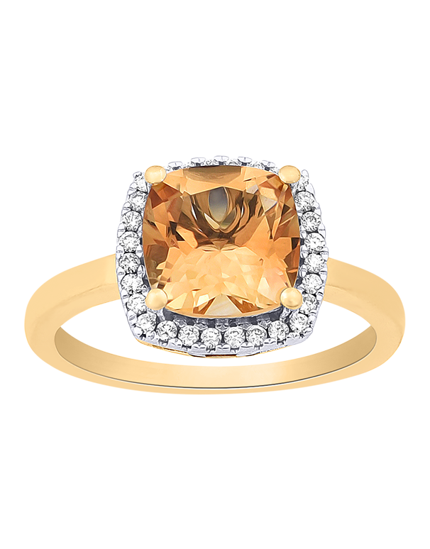 Citrine Ring - 10ct Yellow Gold Citrine & Diamond Ring - 786281