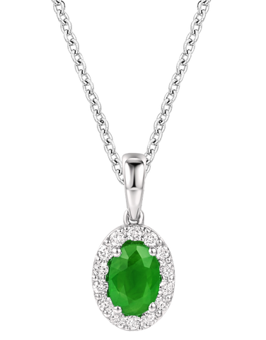 Emerald Pendant - 10ct White Gold Emerald & Diamond Cluster Pendant - 784579