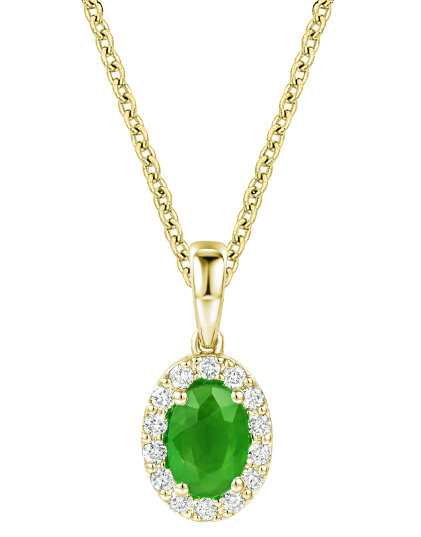 Emerald Pendant - 10ct Yellow Gold Emerald & Diamond Cluster Pendant - 784580