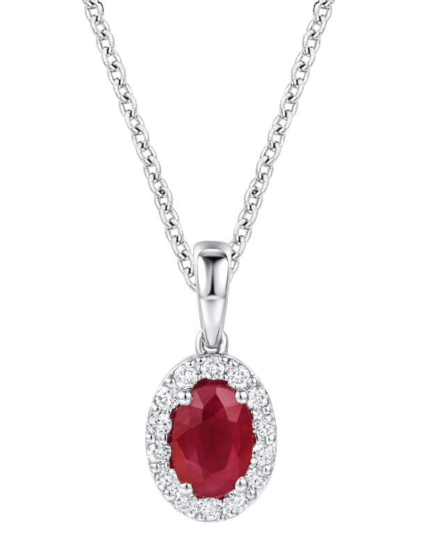 Ruby Pendant - 10ct White Gold Ruby & Diamond Cluster Pendant - 784577