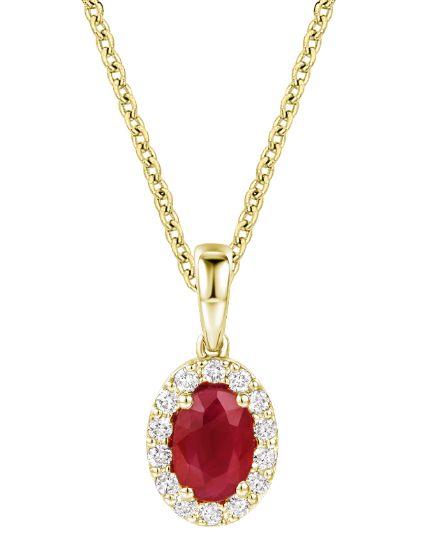 Ruby Pendant - 10ct Yellow Gold Ruby & Diamond Cluster Pendant - 784578