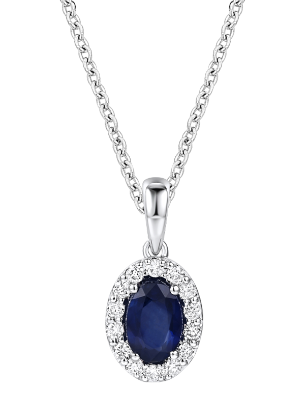 Sapphire Pendant - 10ct White Gold Sapphire & Diamond Cluster Pendant - 784575