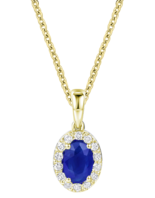 Sapphire Pendant - 10ct Yellow Gold Sapphire & Diamond Cluster Pendant - 784576