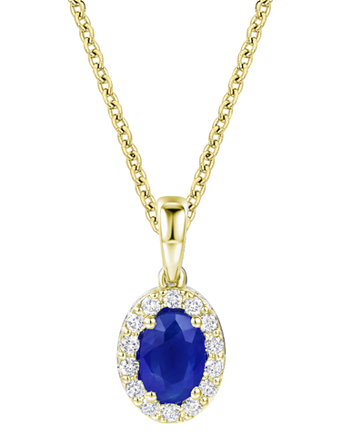 Sapphire Pendant - 10ct Yellow Gold Sapphire & Diamond Cluster Pendant - 784576