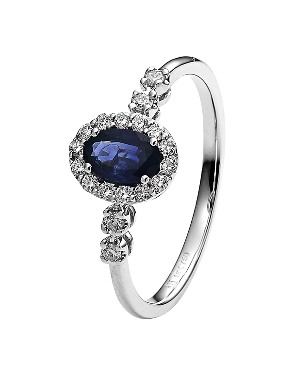 Sapphire Ring - 10ct White Gold Sapphire & Diamond Cluster Ring - 784581