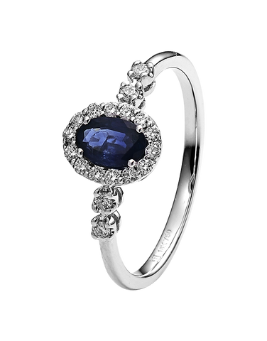 Sapphire Ring - 10ct White Gold Sapphire & Diamond Cluster Ring - 784581