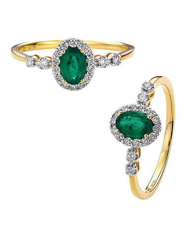 Emerald Ring - 10ct Yellow Gold Emerald & Diamond Cluster Ring - 784586