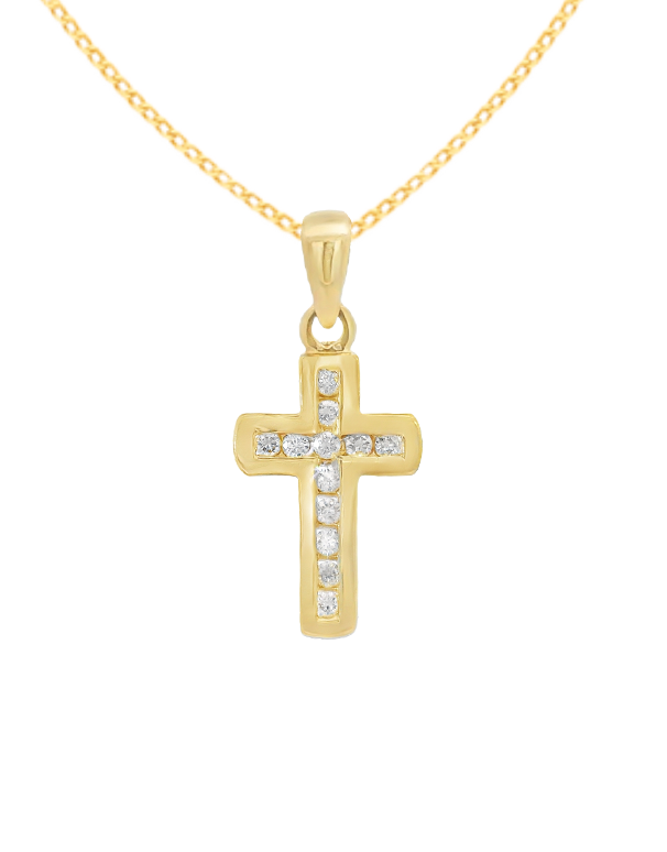 Diamond Pendant - 10ct Yellow Gold Diamond Set Cross Pendant - 784381