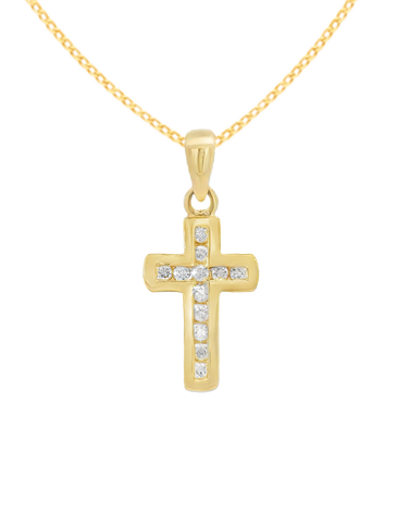 Diamond Pendant - 10ct Yellow Gold Diamond Set Cross Pendant - 784381