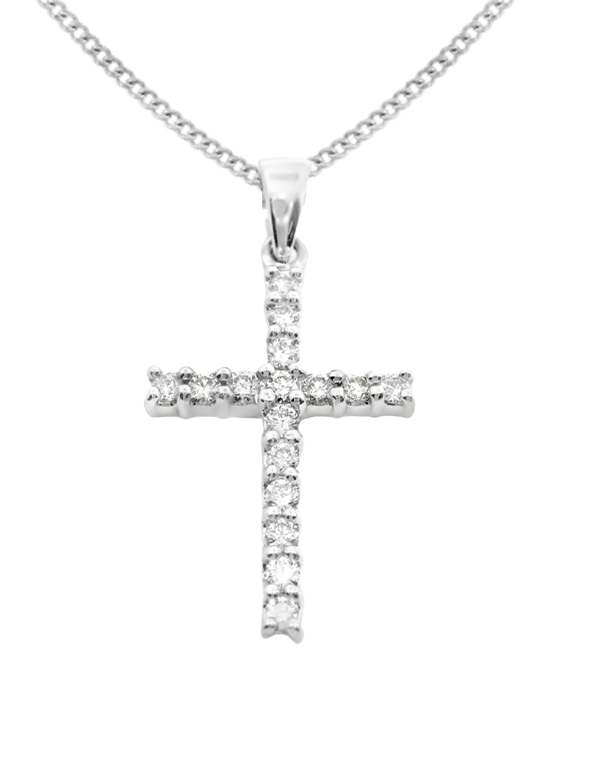 Diamond Pendant - 10ct White Gold Diamond Set Cross Pendant-784365