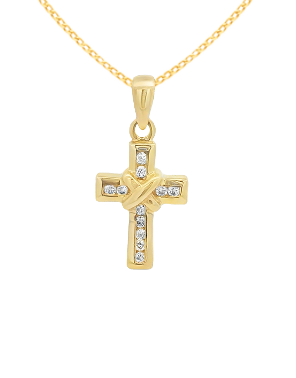 Diamond Pendant - 10ct Yellow Gold Diamond Set Cross Pendant-784382