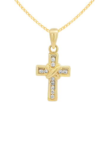Diamond Pendant - 10ct Yellow Gold Diamond Set Cross Pendant-784382