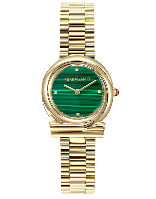 Ferragamo - Gancini Twist Quartz Malachite Dial Gold 28mm- SFVB00724 - 790007