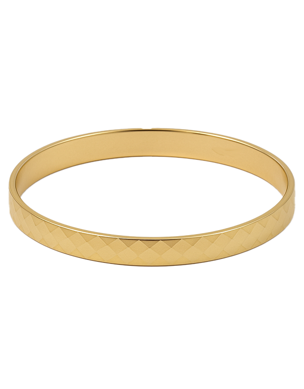 Gold Bangle - 10ct Yellow Gold Facet Patterned Bangle - 786390