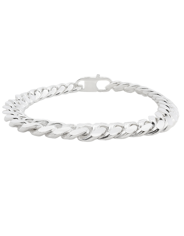 Silver Bracelet - Sterling Silver Men's 23cm Flat Curb Link Bracelet - 790134