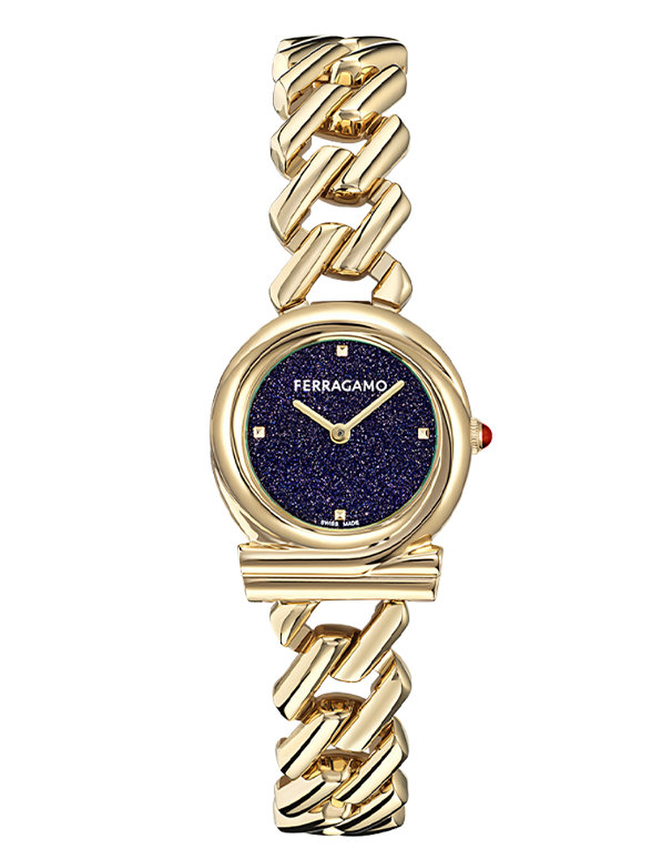 Ferragamo - Gancini Twist Blue Sandstone Dial Gold 28mm - SFT200225 - 789993