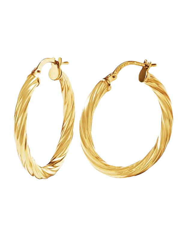 Gold Earrings - 10ct Yellow Gold Twist Hoop Earrings- 787265