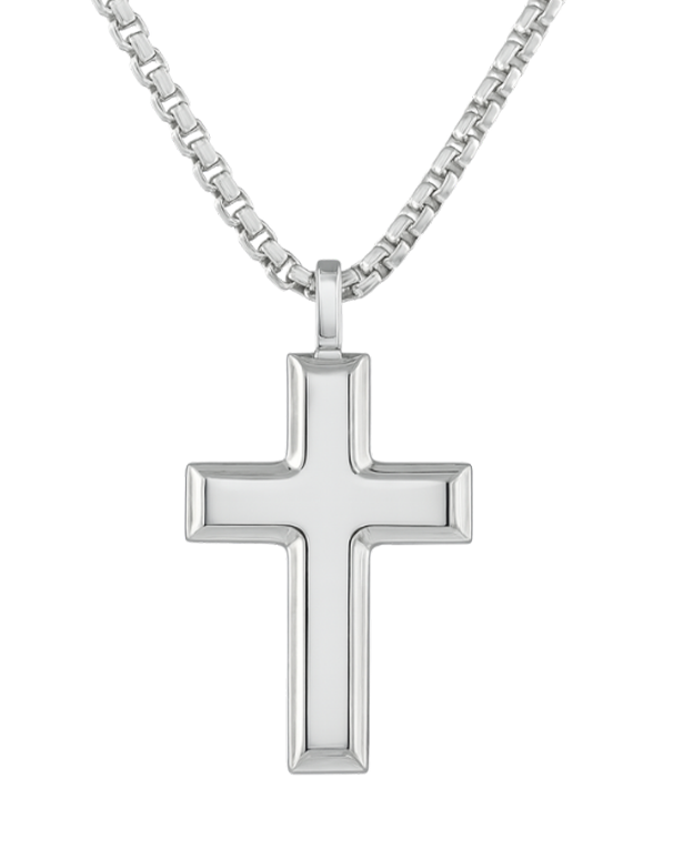 Gold Necklace - Sterling Silver 55cm Rounded Box Chain with Cross - 790132