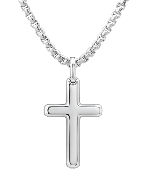Gold Necklace - Sterling Silver 54cm Rounded Box Chain with Cross - 790135
