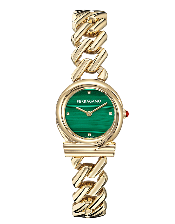 Ferragamo - Gancini Twist Qtz Malachite Dial Gold 28mm - SFT200125 - 789992