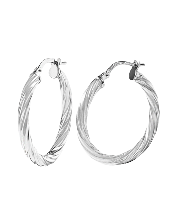 Gold Earrings - 10ct White Gold Twist Hoop Earrings- 787375