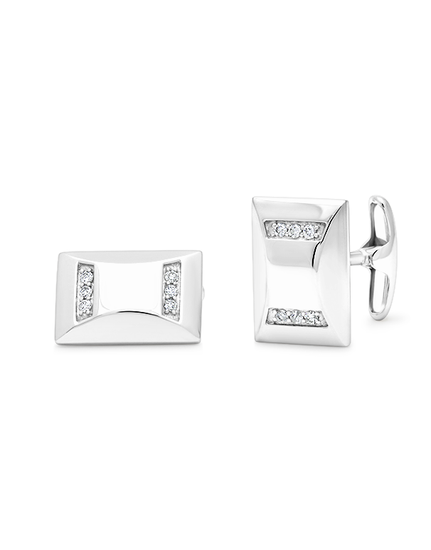 Men's Cufflinks - 9ct White Gold Gents Diamond Set Cufflinks - 710625