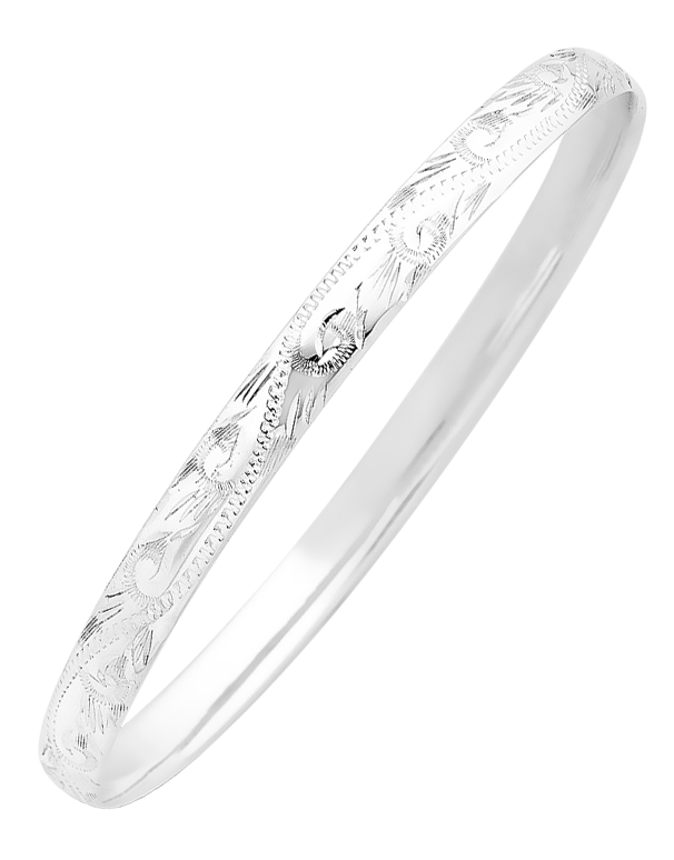 Silver Bangle - Sterling Silver 6mm Engraved Solid Bangle - 741763 - Salera's