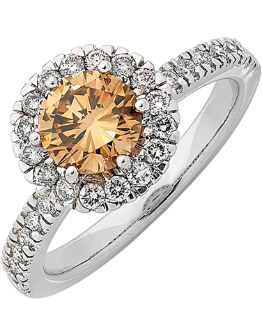 Diamond Ring - 18ct Cognac Diamond Halo Engagement Ring - 745329