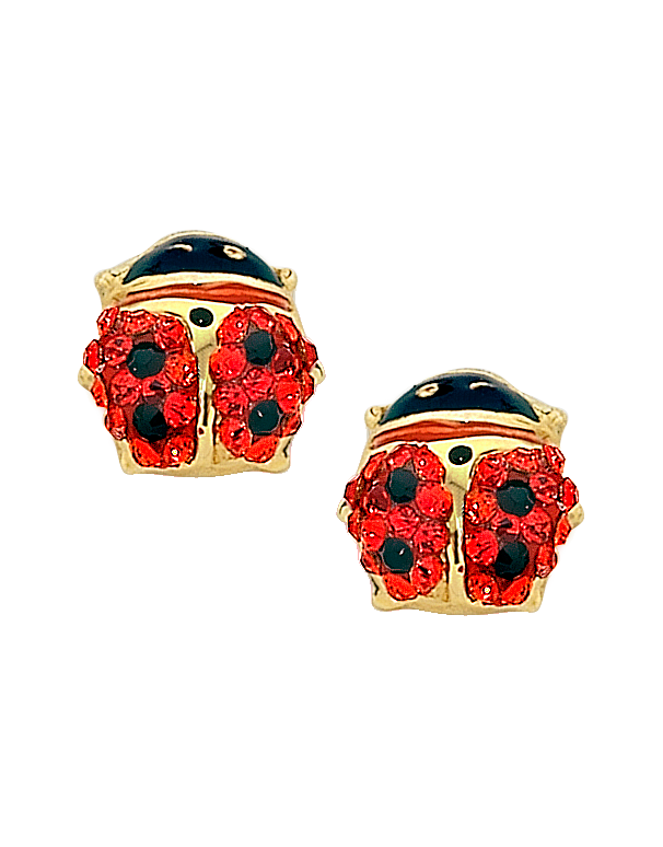 10ct Yellow Gold CZ Set Ladybird Earrings - 781313
