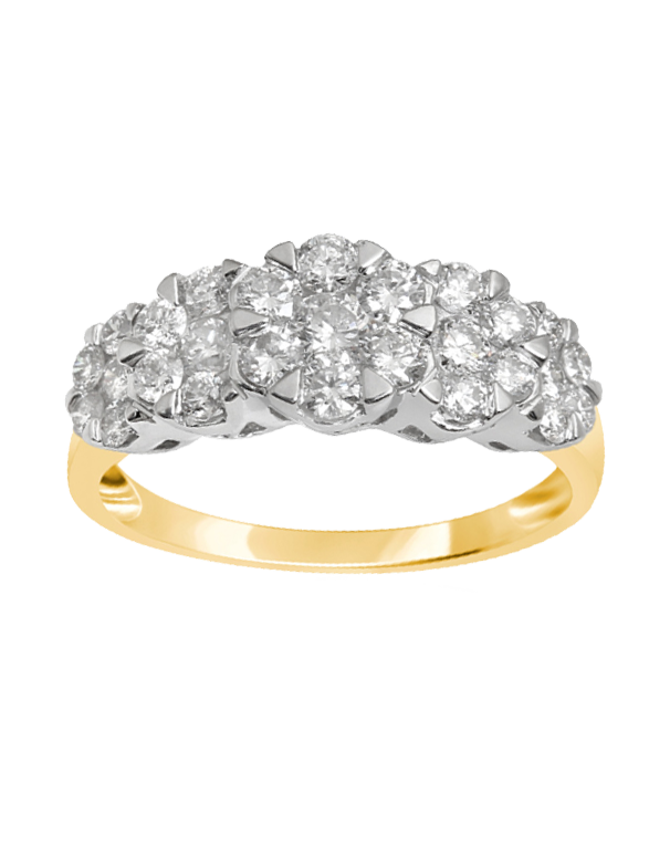 Diamond Ring - 14ct Yellow Gold Diamond Cluster Ring - 756350