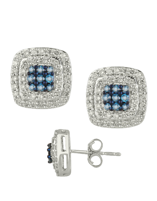 Diamond Earrings - Blue and White Diamond Set White Gold Earrings - 756693 - Salera's