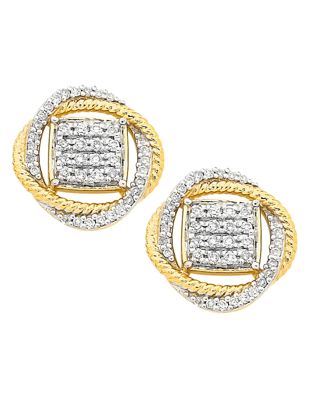Diamond Earrings - Diamond Set Two Tone Gold Earrings - 756749 - Salera's